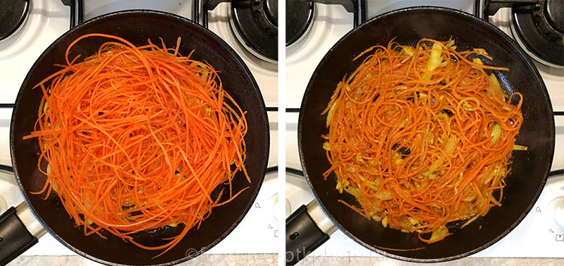 морковь и репчатый лук в сковороде