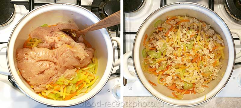 Фасолевый суп с куриным фаршем и овощами